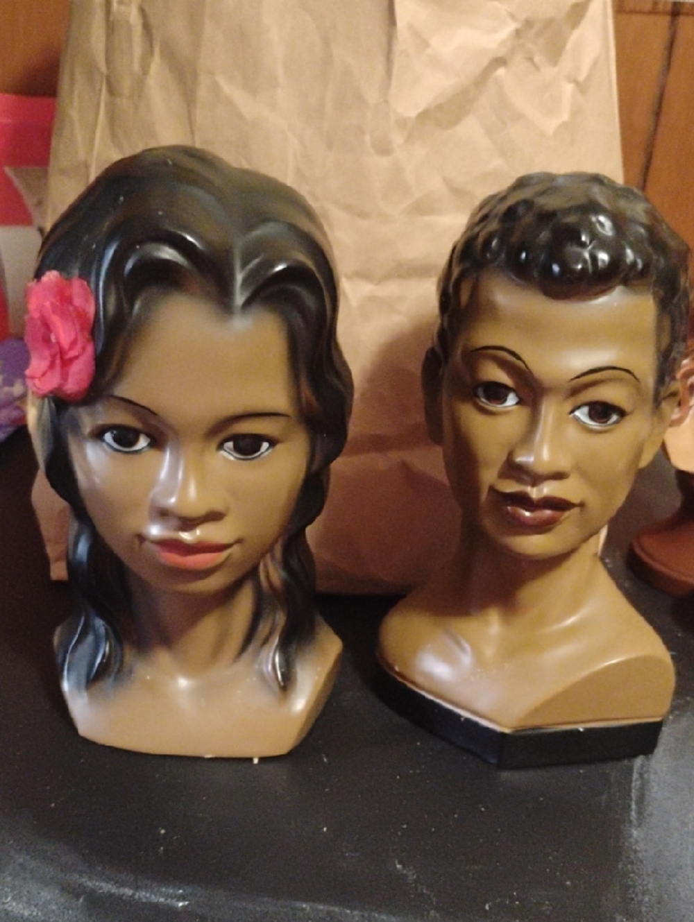 Vintage Marwall Chalkware Busts Set of Two